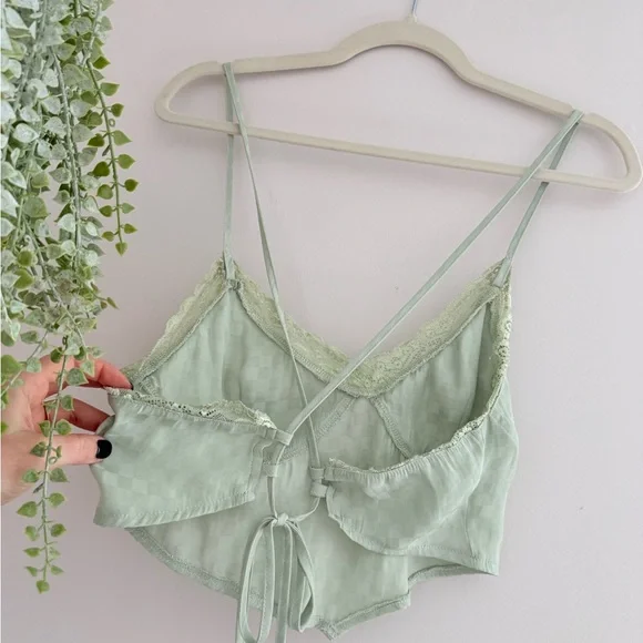 Sage Green Lace Trim Cami Top - Picture 5 of 7